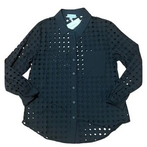 Evereve Black Diamond Opening Pattern Button Up Long Sleeve Top Sz M NWT